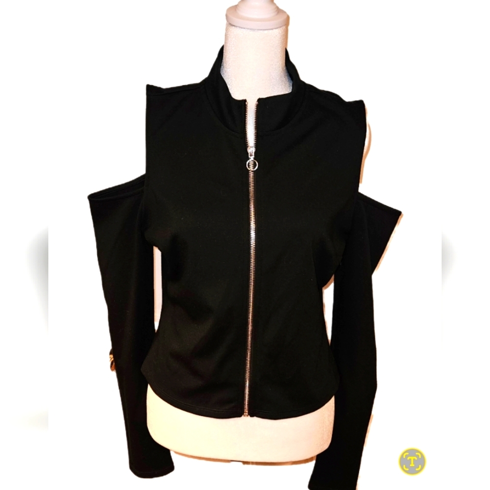 GUESS Los Angeles Black Exposed Shoulder Blouse Size L